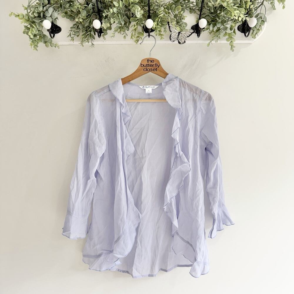 April Cornell Lavender Semi Sheer Whimsy Ruffle Lightweight Blouse XS hh5824